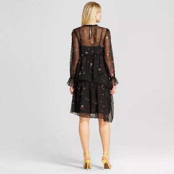 Who What Wear Black Sheer Floral Dress - Picture 2 of 6
